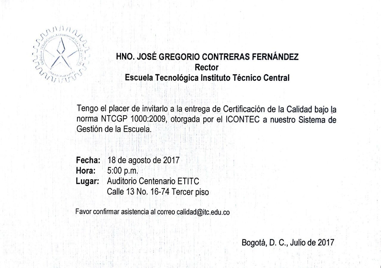 Entrega Certificación de Calidad a la Escuela Tecnológica 