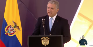 Presidente de la República Iván Duque Márquez, durante su discurso en la firma del Decreto de gratuidad de la educación superior pública. Fotografía propiedad del MEN