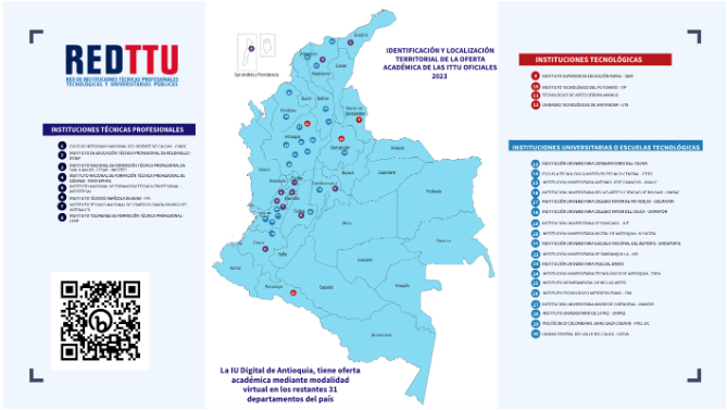 Visualización del Mapa”Identificación y Localización Territorial de la Oferta Académica de las 30 ITTU oficiales 2023”