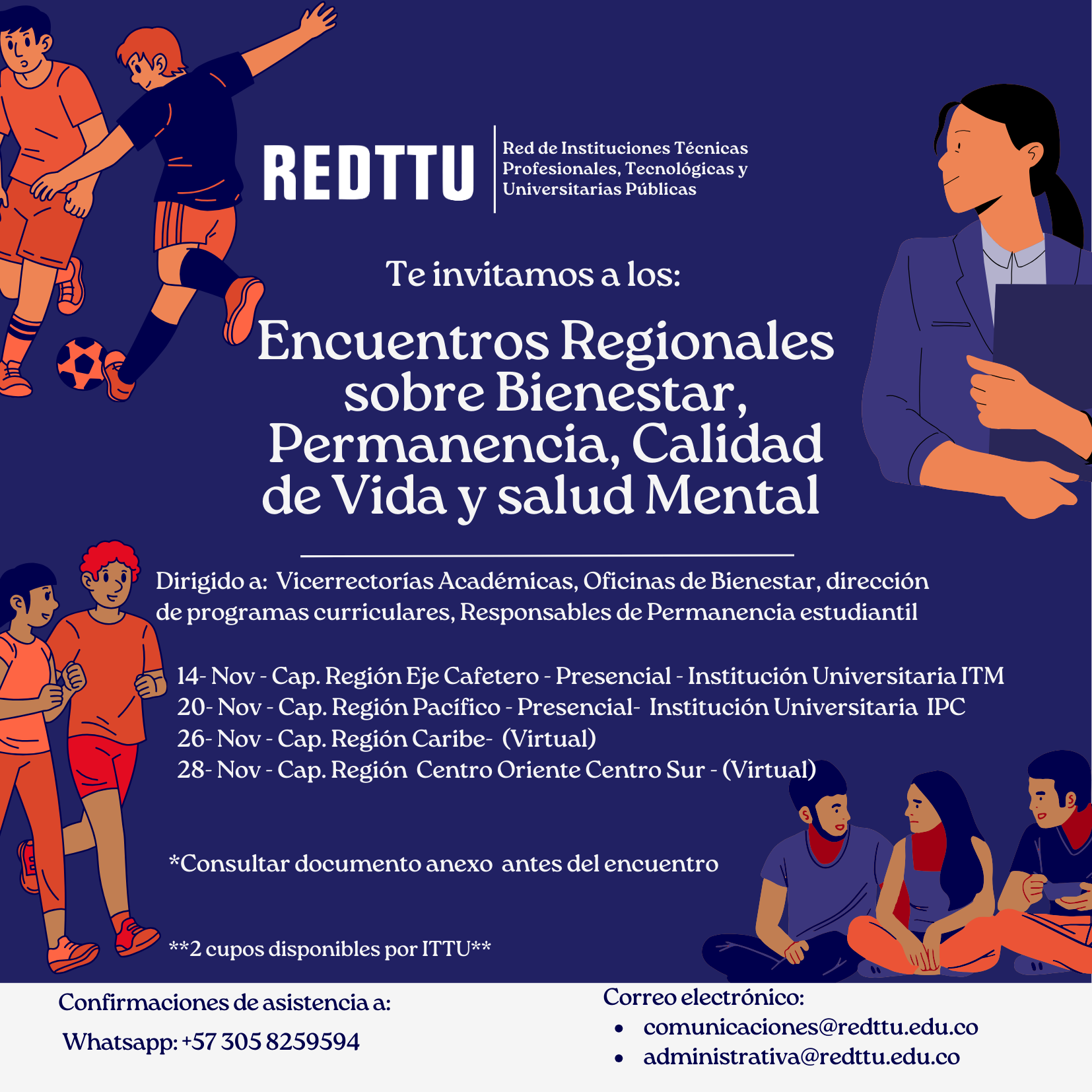 La REDTTU realiza encuentros regionales sobre bienestar y salud mental en noviembre 2024. Participa en las jornadas presenciales y virtuales para instituciones afiliadas. Consulta toda la información en www.website.com #EducaciónSuperior #Bienestar